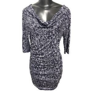 Medium Petite Loft Navy Lavender Pullover Dress Drape Neckline Stretch